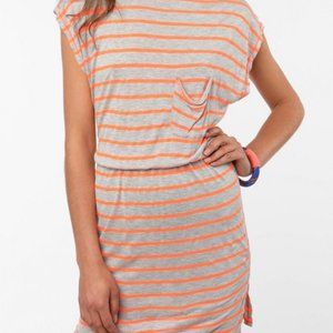 [3/$15] BDG Knit Gray & Neon Pink Stripe Tee Dress with Pocket